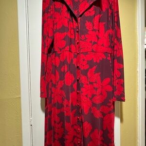 CAbi Red Floral Midi Dress